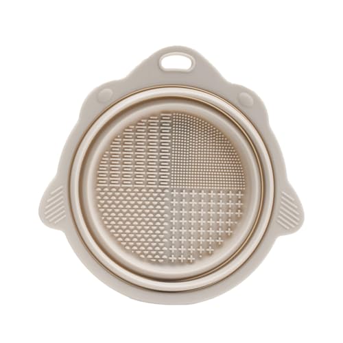 Silicone Makeup Brush Cleaner Bowl-Foldable Brush Cleaning Pad,Portable Cosmetic Brushes Washing Tool Travel,Apricot Gray