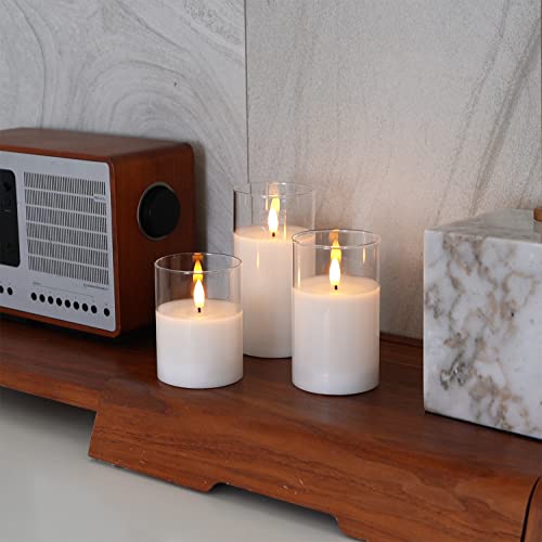Amagic Clear Glass Flameless Candles Battery Operated with Timer, Remote Control, LED Pillar Candles, Battery Powered, Val...