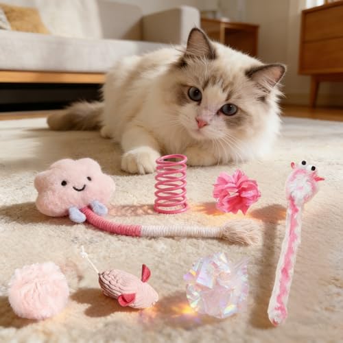 AINTE 20 Pcs Cat Toy Pack Interactive Kitten Toy Set,Including Cute Catnip Chew Rope Springs Mice Crinkle Ball Furry Balls...