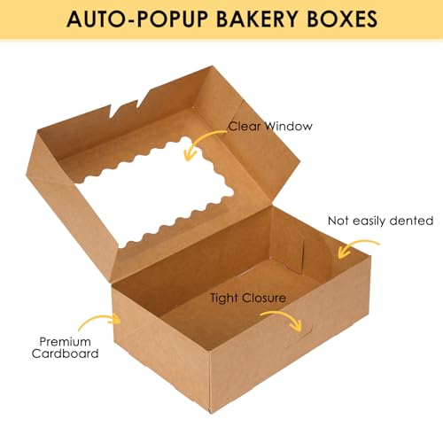 Moretoes 28pcs Cookie Boxes with Window, 9x6x3 Inch Brown Bakery Boxes Pastry Containers for Chocolate Covered Strawberrie...