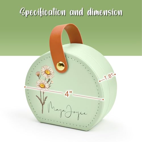 Personalized Leather Travel Jewelry Box with Name and Birth Flower for Women Gifts Custom Small Travel Jewelry Organizer C...