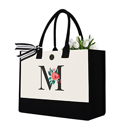 Binggemen Initial Canvas Tote Bag, Monogrammed Tote Bags Suitable for Mother's Day Wedding Beach