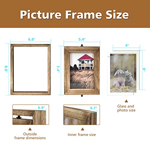 Emfogo 4x6 Picture Frame Rustic Wood Hinged Folding Triple Picture Frames Collage, Double-Sided Display Rotatable High Def...