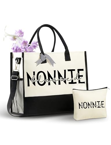 InnoBeta Nonnie Gifts for Grandma, Canvas Tote Bag on Christmas or Birthday & Mother's Day, Tote with Top Zipper Closure a...
