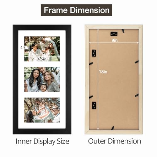 Golden State Art, 9x18 Black Wood Frame - White Mat for Three 5x7 Pictures - Sawtooth Hangers- Swivel Tabs - Wall Mounting...