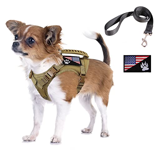 Tactical Dog Harness with Leash Tactical Puppy Vest with Rubber Handle K9 Military Adjustable Pet Harness for Outdoor Trai...