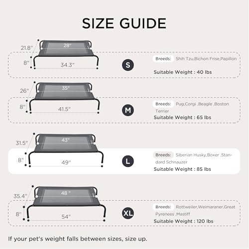 Bedsure Outdoor Elevated Dog Bed Large Sized Dog, Portable Indoor & Outdoor Cooling Raised Cot Pet Hammock Bed with Skid-R...