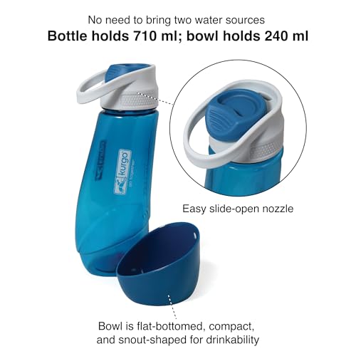 Kurgo Gourd 2 in 1 Dog Travel Water Bottle, Pet Water Bottle, Portable Water Dish for Dogs, Detachable Bowl, PVC/BPA Free,...