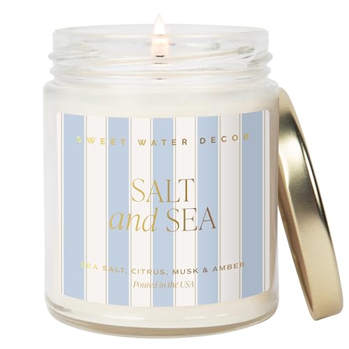 Sweet Water Decor Salt and Sea Patterned Candle – Soy Candles with Sea Salt, Citrus, Musk, Amber Aroma– 40 Hour Burn – 9oz...