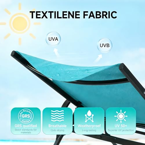 Simple Dexlue Aluminum Chaise Lounge Chair with Armrests, Foldable Outdoor Lounge Chair with 5 Position Adjustable Backres...