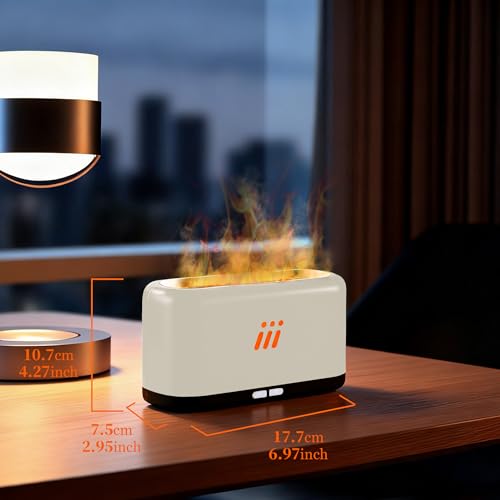 Flame Diffuser for Essential Oils, 180ml Aromatherapy Diffuser with Flame Effect, Quiet Cool Mist Humidifier, Auto-Off, Sm...