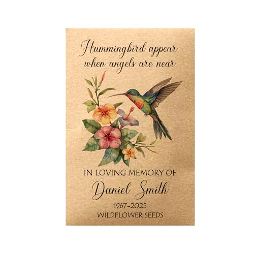 Personalized Hummingbird Wildflower Memorial Funeral Seed Packets,Remembrance Celebration of Life, Fvors for Funerals, Wak...