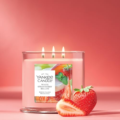 Yankee Candle White Strawberry Bellini Scented Candle, 14.5oz 3-Wick Candle Jar with up to 40 Hours Burn Time, Giftable