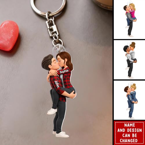 Kissing Couple - Personalized Keychain, Gift For Couple, Custom Name Couple Hugging Kissing Keyring For Anniversary, Husba...