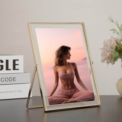 Gold 6x8''Floating Photo Frame Set of 2,For Photo Sizes (3.5x5''4x6''5x7''),Simple Metal beaded floating Picture Frames 5x...