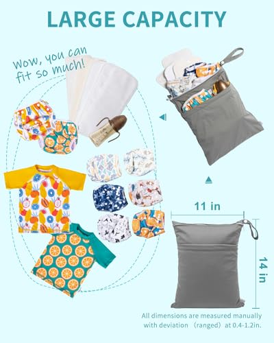 babygoal Wet Dry Bags 3 Pack, Waterproof Reusable Travel Bags for Swimsuits, Baby Cloth Diapers, Beach, Pool, Gym Bag & We...
