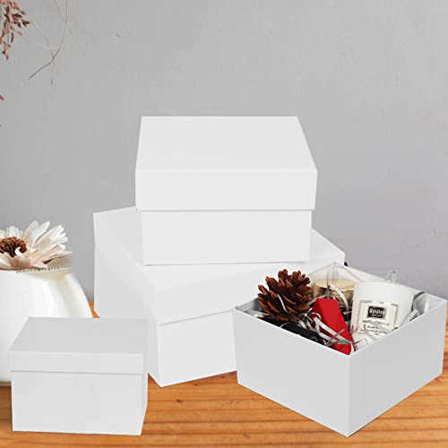 White Gift Boxes for Presents 4 Pack Nesting Gift Boxes with Lids，3.7“-6.4“ Assorted Sizes Square Stackable Boxes for Birt...