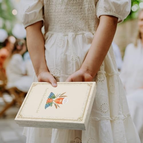 Conelist 7 Pcs First Communion Gift Box Set Catholic Holy 1st Communion Baptism Kit with Candle Rosary Lapel Pin Prayer Ca...