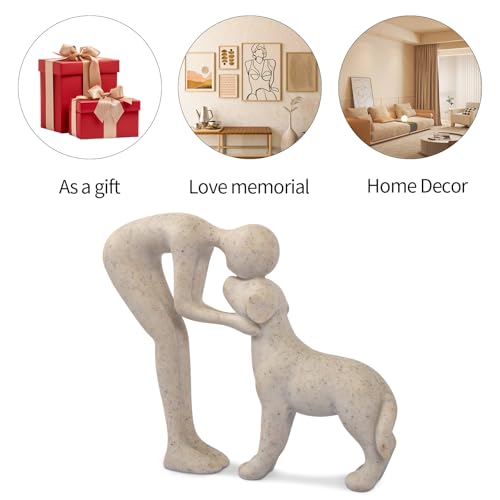 FriyGardcn Dog Sculpture Home Decor Cute Man and Dog Statue Decoration for Office、Living Room、Bedroom、Home， Memory Gifts f...