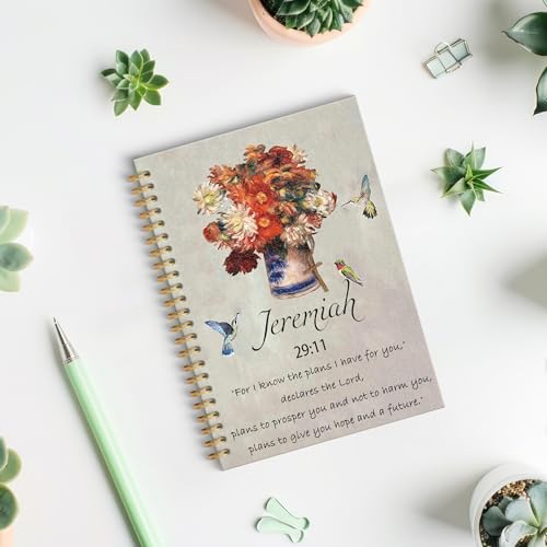 ROXMART Christian Floral Hummingbird Glitter Spiral Notebook, Jeremiah 29:11 Bible Verse Journal, Religious Scripture Hard...