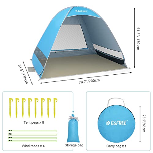 G4Free Upgraded Pop Up Beach Tent, 2-3 Person Automatic Sunshade Canopy UPF 50+ Sport Umbrella Instant Tent Lightweight an...