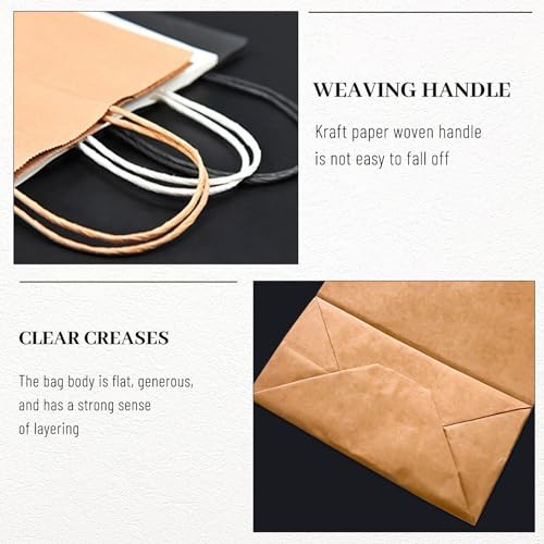 LIHOMR Gift Bags 8.25" X5.9 X3.15 100pcs Brown Kraft Paper Bag with Handles for Small Business Christmas Bulk, Wedding, Pa...