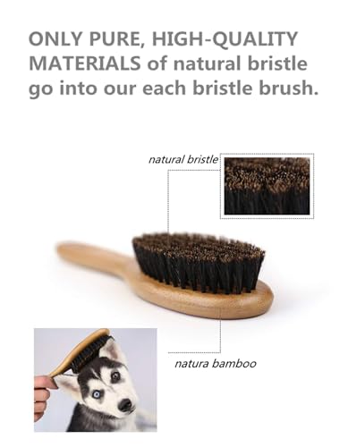Patina Dog Cat Brush for Shedding, Natural Bamboo Boar Bristles Brush, Pet Grooming Supplies for Short and Long Haired Dog...
