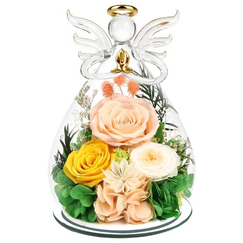Gifts for Women Preserved Rose Forever Flower Eternal Roses in Glass Angel Figurines Fresh Flowers for Delivery Prime Moth...