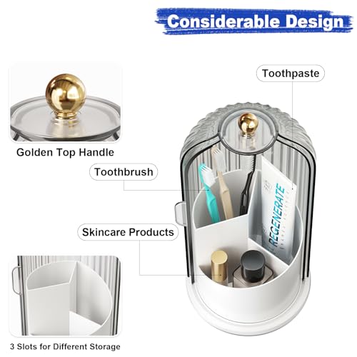 Dustproof Toothbrush Holders with Cover for Bathrooms, Rotating Covered Tooth Brush Holder for Bathroom Counter, Dust Proo...