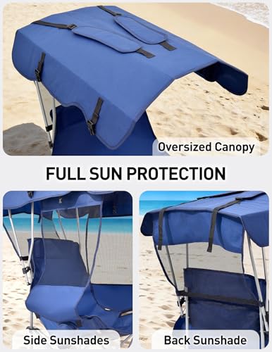 East Oak Oversized Camping Chair with Canopy | 400 LBS Heavy Duty Folding Beach Chair with Canopy Shade, Roomy Seat, Full ...