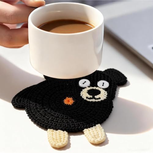 Leadiy 3Pcs/Set Coaster, Woven Creative Coasters for Dog Lovers, Gag Gifts Dog Coffee Coaster for Desk Accessories Home De...
