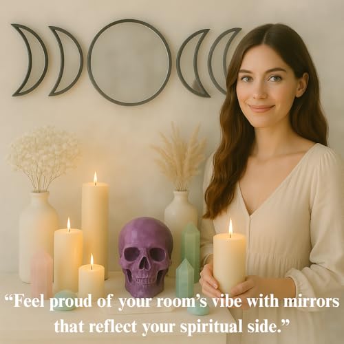 Black Magic Witch Moon Mirror – Announcing Love Gothic and Boho Home Wall Decor - Glass Moon Phase Mirror Set with Crystal...