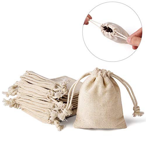 JIAKAI Pack of 20PCS 3x3.7Inch Double Drawstring Cotton Cloth Bag for Small Jewelry Bracelet Beads Spice Gift Bags