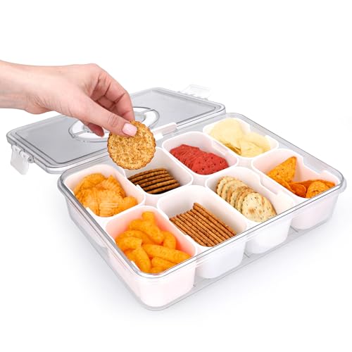 KEYVOZ Snackle Box Container with Lid Travel Charcuterie Box with Handle Organizer for Candy, Fruit, Nuts, Veggies, Snack...