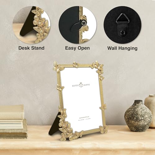 GIFTY GIFTY Decorative Butterfly Photo Frame / 4x6 in | for Vertical Display on Tabletops | Perfect for Home Decor, Weddin...