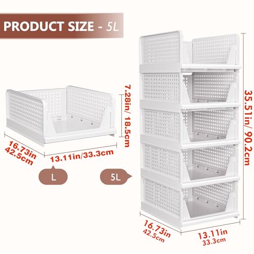 CTSNSLH 5 Pack Closet Organizers Storage Box, Closet Storage Stackable Storage Bins, Plastic Drawer Basket for Wardrobe Cu...