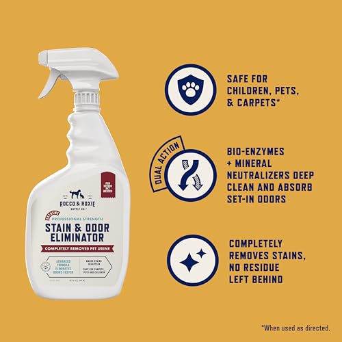 Rocco & Roxie Extreme Stain & Odor Eliminator for Strong Odor, Pet Urine Enzyme Cleaner Destroyer, Stain Remover, Dog Poop...