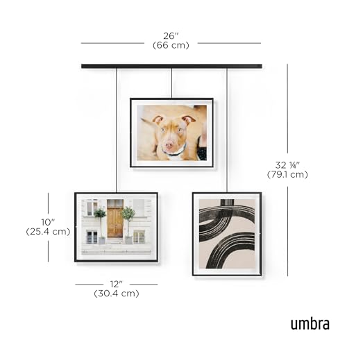 Umbra Exhibit Picture Frame Gallery Set, Adjustable Wall Collage Displays Three 8"x10" Photos, Set of 3, Black