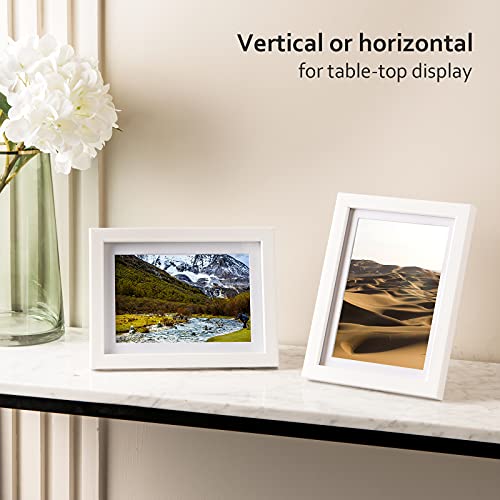 KINLINK 5x7 Picture Frame White, Wooden Photo Frame Matted 4x6 with Plexiglass for 4x6 with Mat or 5x7 without Mat for Tab...