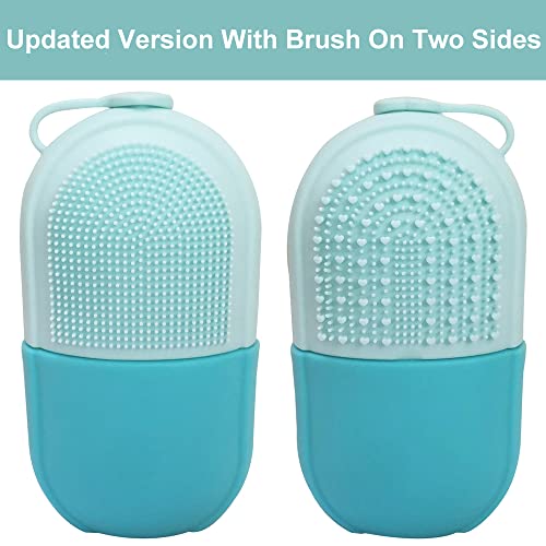 Reusable Cube Silicone Mold Ice Roller With Brush For Face Cold Therapy Facial Massage Roller (Blue)