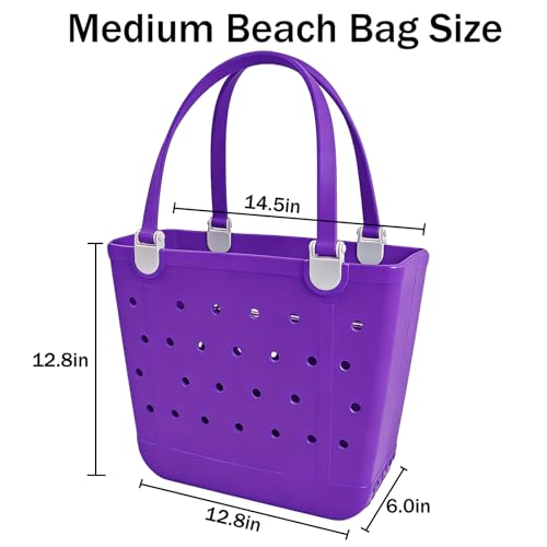 Juyeesm Medium Beach Bag, Waterproof Rubber Beach Bag, Washable Open Tote Bag Durable Tote Travel Bags for Outdoor Sport