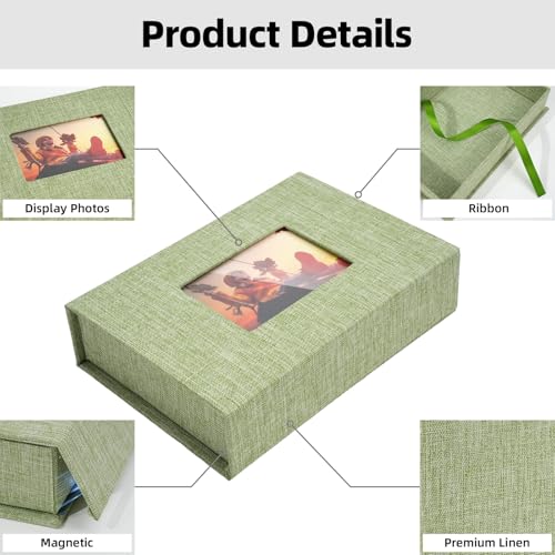 Hiwhy Linen Photo Storage Box, 5 x 7 Inch Memory Keepsake Organizer with Transparent Window, Stylish Photo Box for Storing...