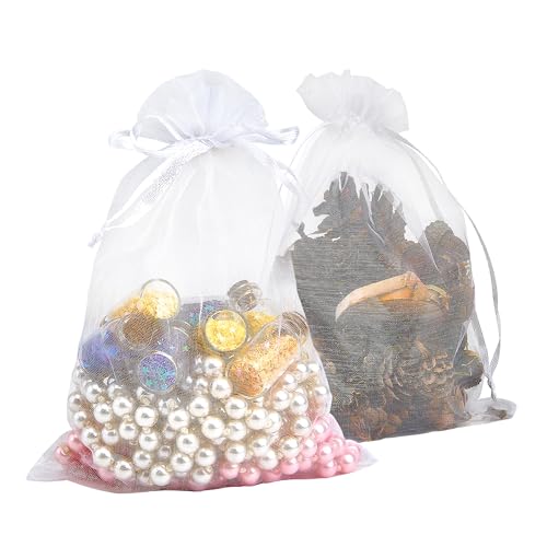 PACKINNO 100pcs White Organza Bags, Sheer Organza Bags 4x6 Inch, Small Mesh Bag Drawstring, Jewelry Gift Bags for Party, C...