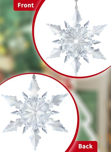Crystal Snowflake Ornament, Clear Faceted Crystal Ornament with Chain and Rayon Ribbons, Christmas Tree Hanging Decoratio...