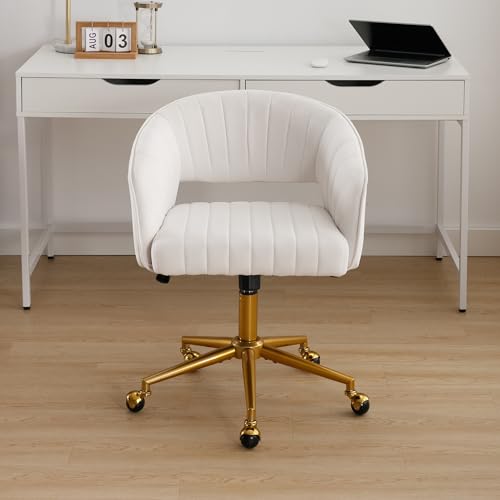 Westice Home Office Desk Chairs, Modern Velvet Rolling Chair, Height Adjustable Swivel Vanity Chair with Golden Base, Ergo...