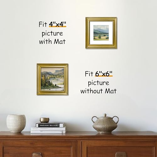 VIOLABBEY 6x6 Picture Frame Gold, Vintage Photo Frames Square, Fits Pictures 4x4 with Mat or 6 x 6 without Mat, Display fo...