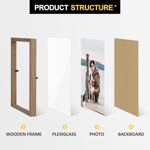 TOFOREVO 4x6 3 Picture Frame Triple Wooden Three Hinged Photo Frame Definition Glass Stand Vertically on Desktop or Tabletop