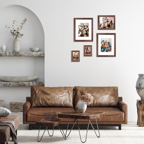 iRahmen 8x10 Picture Frame Set of 4, Brown Rustic Vintage Photo Frame with Real Glass, 8 x 10 Frames for Wall Mount and Ta...