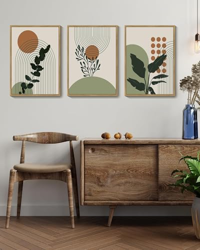 PHOPAGO Boho Plant Wall Art Green Botanical Bohemain Framed Wall Printing 11x14in Abstract Canvas Prints with Leaf & Sun L...