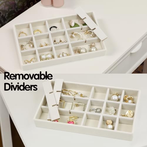 Set of 8 Stackable Jewelry Organizer Trays with 1 Lid for Drawer & Dresser Organizer, Adjustable Velvet Jewelry Box Tray E...